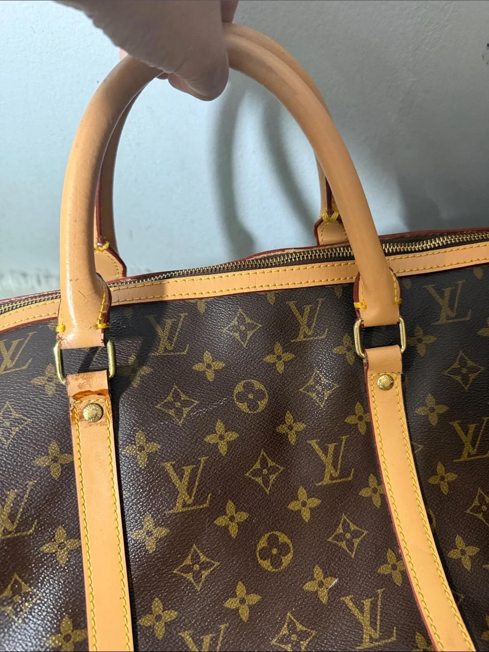 Louis Vuitton RA 780-003  Canvas Keepall Duffel Bag Brown / tan leather bag larg